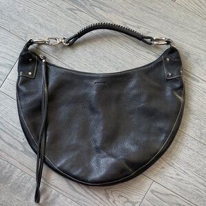 Roots Black Leather Crescent Hobo with Braided Handle